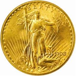 1908 Saint-Gaudens Double Eagle. No Motto. MS-63 (NGC).