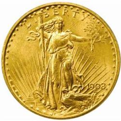 1908 Saint-Gaudens Double Eagle. No Motto. MS-63 (ANACS).