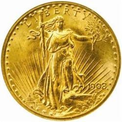 1908 Saint-Gaudens Double Eagle. No Motto. MS-63 (ANACS).