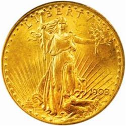 1908 Saint-Gaudens Double Eagle. Motto. MS-65 (PCGS).