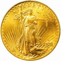 1908-D Saint-Gaudens Double Eagle. Motto. MS-64 (PCGS).