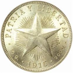 Cuba. First Republic (1902-1962). Silver 40 Centavos. 1915.