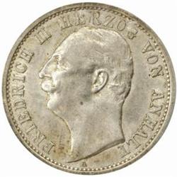 German States, Anhalt-Dessau. Friedrich II (1904-1918). Silver 2 Mark. 1904-A.