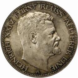 German States, Reuss-Obergreiz. Heinrich XXIV (1902-1918). Silver 3 Mark. 1909-A (Berlin).