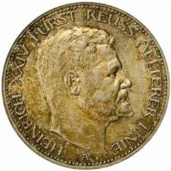 German States, Reuss-Obergreiz. Heinrich XXIV (1902-1918). Silver 3 Mark. 1909-A (Berlin).