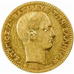 Greece. George I (1863-1913). Gold 20 Drachmai. 1876-A (Paris).