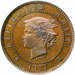 Haiti. Republic (1863-). Copper or Bronze Pattern Essai 20 Centimes. 1877.