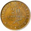 Image 2 : Haiti. Republic (1863-). Copper or Bronze Pattern Essai 20 Centimes. 1877.
