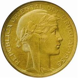 Uruguay. Republic (1830-). Aluminum-Bronze 10 Centesimos. 1936-A.