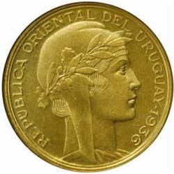 Uruguay. Republic (1830-). Aluminum-Bronze 10 Centesimos. 1936-A.