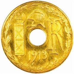 France. Third Republic (1871-1940). Gold Pattern Essai 25 Centimes. 1913.