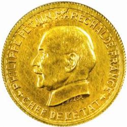 France. Vichy State (1940-44). Gold Pattern Essai 5 Francs by Bazor. 1941.