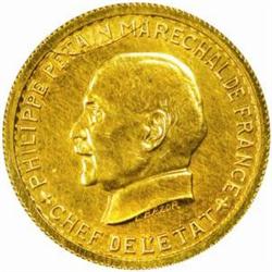 France. Vichy State (1940-44). Gold Pattern Essai 5 Francs by Bazor. 1941.