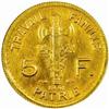 Image 2 : France. Vichy State (1940-44). Gold Pattern Essai 5 Francs by Bazor. 1941.