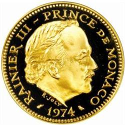 Monaco. Rainier III (1949-2005). Gold Piefort 5 Francs. 1974.