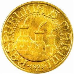 San Marino. Republic (350 AD-). Gold Prova di stampa. 10 Lire. 1925-R (Rome).
