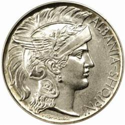 Albania. Zog I (1925-39). Silver Prova 1 Frang Ar. 1927-V.