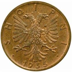 Albania. Zog I (1925-39). Bronze Prova 2 and 1 Qindar Ar. 1935-R.
