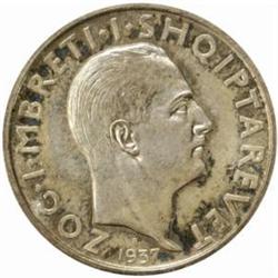 Albania. Zog I (1925-39). Lot of (2) Silver Prova 1 Frang Ar. 1937-R.