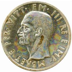 Albania. Vittorio Emanuele III (1939-43). Silver Prova 5 Lek and Stainless Steel Prova 1 Lek. 1939-R