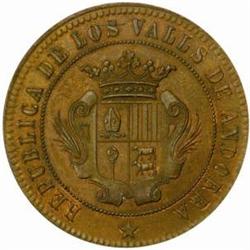 Andorra. Revolution of 1873. Bronze Fantasy Pattern 10 Centimos. 1873.