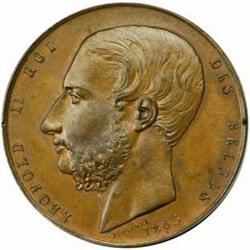 Belgium. Leopold II (1865-1909). Copper Pattern Essai 5 Francs by Jouvenel. 1865.