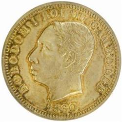 Cambodia. Norodom I (1860-1904). Silver Piefort 1 Piastre-1 Peso. 1860.