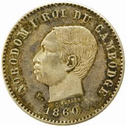 Cambodia. Norodom I (1860-1904). Silver and Bronze Essai 5 Centimes. 1860.