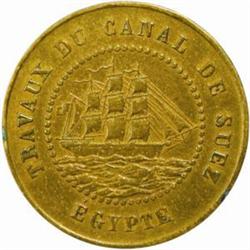 Egypt. Suez Canal. French Concession (1859-69). Borel Lavalley & Co. Brass 1 Franc and 20 Centimes T