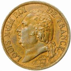 France. Louis XVIII (1815-24). Bronzed White Metal Pattern 5 Francs by Michaut. 1815-A.