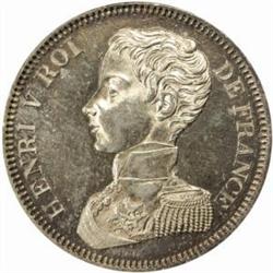 France. Henry V, Pretender to the Throne (1820-83). Silver Pattern 5 Francs. 1831.