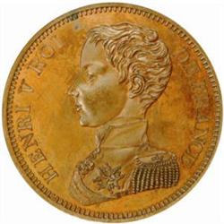 France. Henry V, Pretender to the Throne (1820-83). Bronze Pattern 5 Francs. 1831.