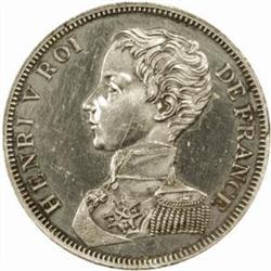 France. Henry V, Pretender to the Throne (1820-83). Silver Pattern Quadruple Piefort 5 Francs. 1832.