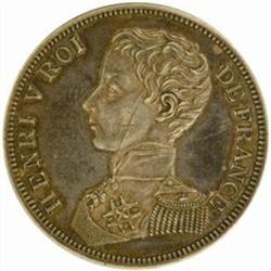 France. Henry V, Pretender to the Throne (1820-83). Silver Pattern Piefort 5 Francs. 1832.