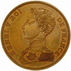 France. Henry V, Pretender to the Throne (1820-83). Bronze Pattern Piefort 5 Francs. 1832.