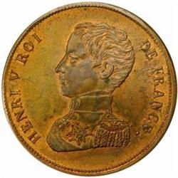 France. Henry V, Pretender to the Throne (1820-83). Bronze Pattern 2 Francs. 1833.