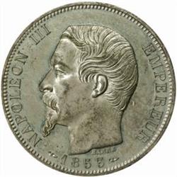 France. Napoleon III (1852-70). White Metal Pattern Piefort 5 Francs by Barre. 1853.