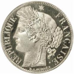 France. Government of National Defense (1870-71). Copper-Nickel Pattern Essai 1 Franc. 1870.