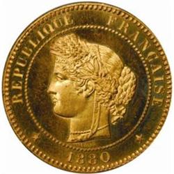 France. Third Republic (1871-1940). Bronze Essai 10 Centimes. 1880.