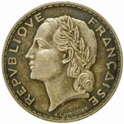 France. Third Republic (1871-1940). Silver Pattern Essai 5 Francs by Lavrillier. 1933.