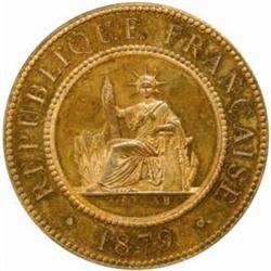 French Cochin-China. French Colony (1867-87). Bronze Essai 1 Cent. 1879.