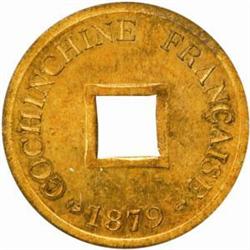 French Cochin-China. French Colony (1867-87). Bronze Essai Sapeque (1/500 Piastre). 1879.