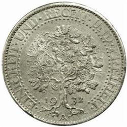 Germany. Weimar Republic (1919-33). Pattern Probe 5 Marks Struck in Nickel. 1932-A.