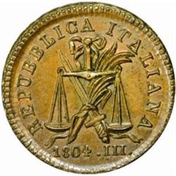 Italy. Republic (1802-05). Copper Pattern 1/100 (Centesimo). 1804-M.