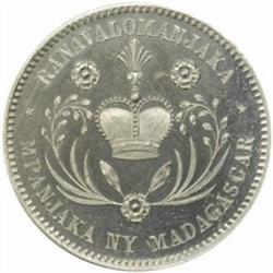Madagascar. Ranavolona III (1883-97). Aluminum Pattern 5 Francs. 1883.