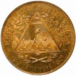 Nicaragua. Republic (1821-). Bronze Pattern Essai 2 Centavos. 1887.