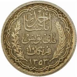 Tunisia. Ahmad Pasha Bey (1929-42). Silver Essai 20 and 10 Francs. AH 1353 (1933).