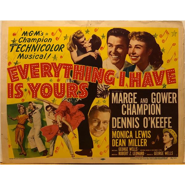 Everything I Have Is Yours Title 1952 original vintage lobby card