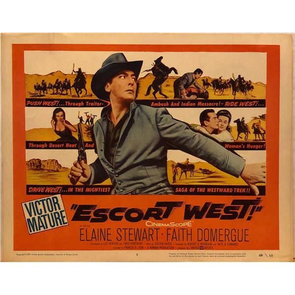 Escort West 1959 original vintage lobby card