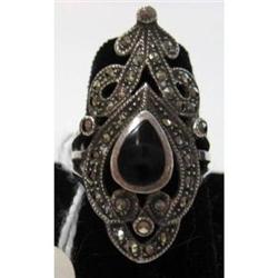 925 Sterling Silver Marcasite w/Black Onyx ring